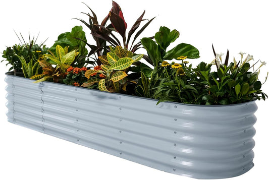 Sky Blue Metal Raised Garden Bed Kit: Vego Garden 8ft x 2ft, 17" Tall, 9-in-1 Planter for Vegetables and Flowers