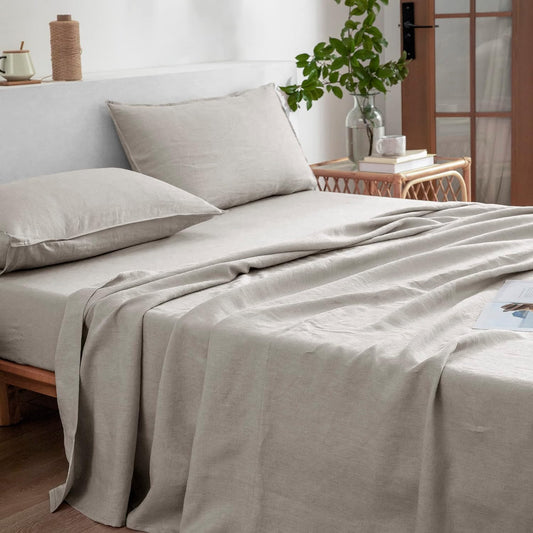 EVERLY 100% Natural Linen Sheets Set - Full Size, Hypoallergenic, Deep Pocket, All-Season Bedding