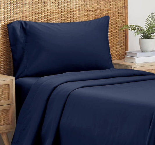 California Design Den 100% Organic Cotton Twin XL Sheet Set - GOTS Certified, Percale, Deep Pockets, Navy Blue