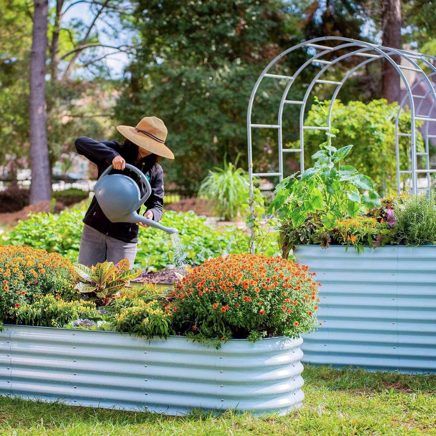 Sky Blue Metal Raised Garden Bed Kit: Vego Garden 8ft x 2ft, 17" Tall, 9-in-1 Planter for Vegetables and Flowers